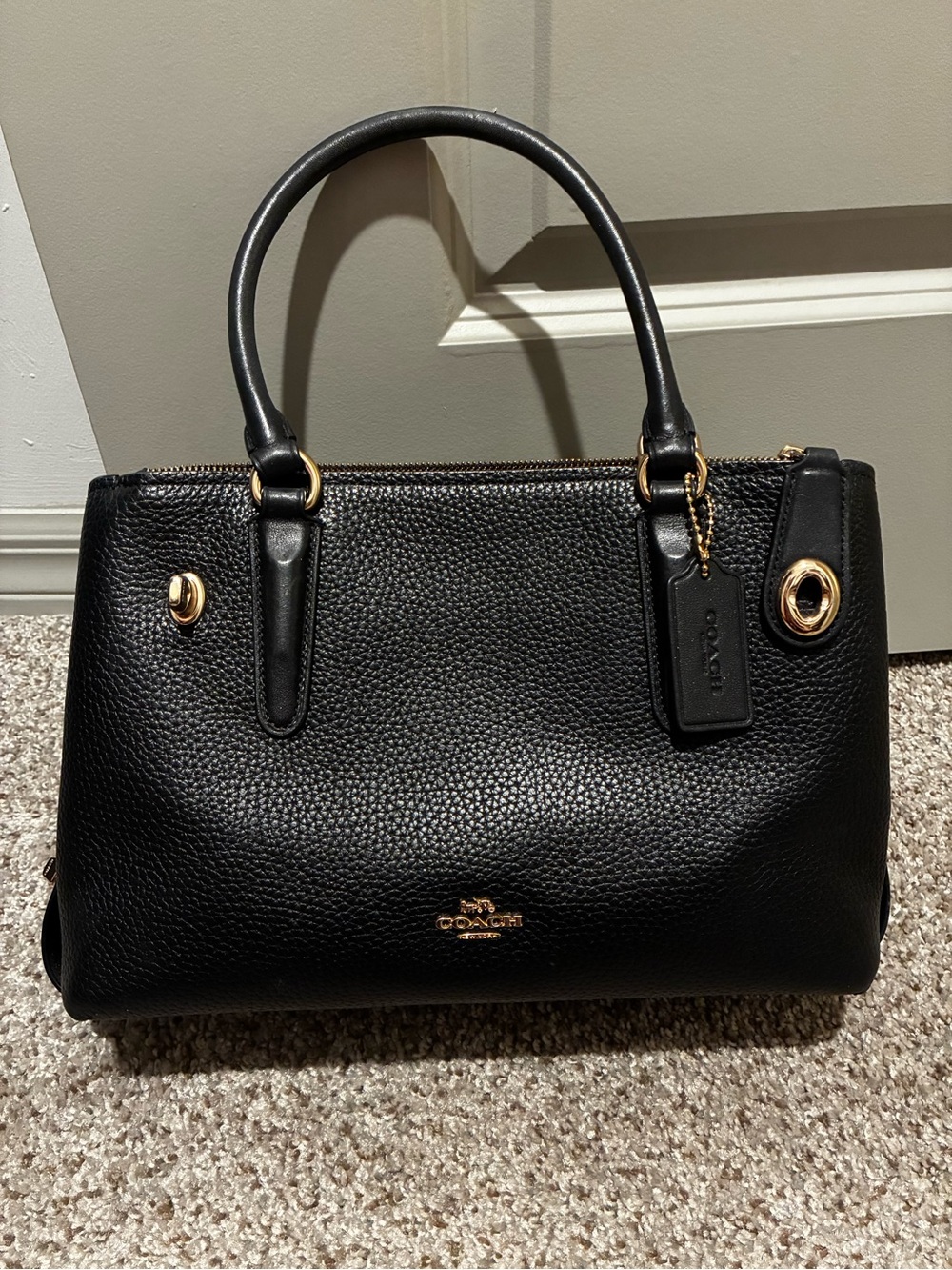 Coach Brooklyn Carryall 28 Black Pebbled Leather Purse Gold Hardware - NO STRAP - Picture 1 of 16